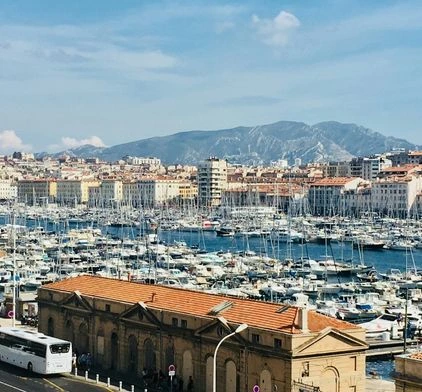 Marseille's old port with its many moored boats.