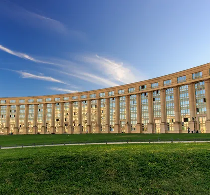 Antigone Montpellier business district, Ricardo Bofill architecture, offices for rent near the Lez river.